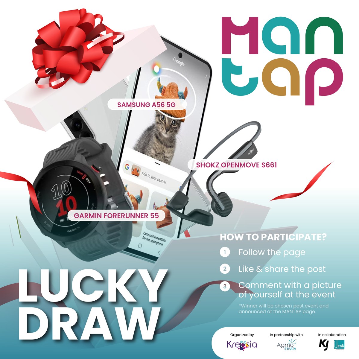 MANTAP Lucky Draw prizes: Samsung A56 5G, Garmin Forerunner 55, Shokz OpenMove S661